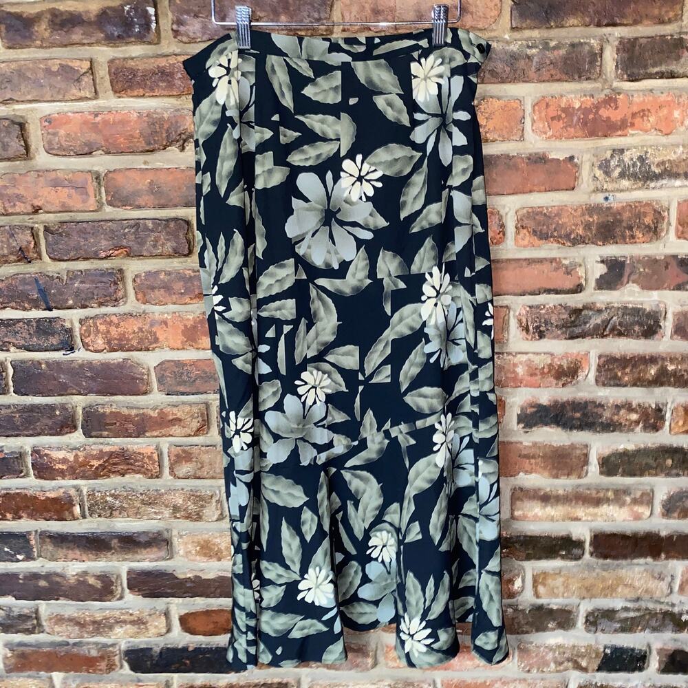 Sag Harbor Black Green Floral Maxi Skirt Women's Size 16 - Picture 1 of 5